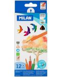 Creioane acuarele colorate Milan - Triangular, 12 culori + pensula - 1t