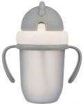 Pahar cu pai cu capac rabatabil Canpol babies - Matte Pastels, 210 ml, gri - 1t