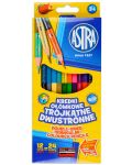 Creioane trunghiulare cu doua capete Astra - 12 bucati, 24 culori, cu ascutitoare - 1t