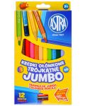 Creioane colorate triunghiulare Astra -Jumbo, 12 culori, cu ascutitoare - 1t