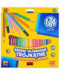 Creioane colorate triunghiulare Astra - 24 de culori, cu ascutitoare - 1t