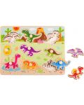 Puzzle din lemn pentru copii cu manere Tooky Toy - Dinozauri - 2t