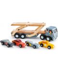 Set de jucării din lemn Tender Leaf Toys - Autobuz cu 4 mașini - 3t