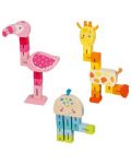 Puzzle din lemn Goki - Girafă, flamingo, caracatiță, asortiment - 1t