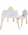 Set din lemn Moni Toys - Masa si doua scaune, unicorn - 1t