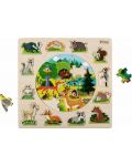 Puzzle 2 in 1 din lemn pentru copii Pino - Animale de padure, 33  piese - 3t