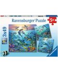 Puzzle pentru copii  Ravensburger 3 x 49 piese - Viața în ocean - 1t