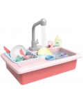 Chiuvetă de bucătărie pentru copii Raya Toys - Cu apă curentă și accesorii, roz - 1t