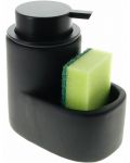 Dozator de săpun lichid cu suport pentru burete Hit - 13.5 cm, negru - 6t
