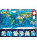 Puzzle neon Educa de 1000 piese - Harta lumii - 1t