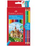 Set creioane colorate Faber-Castell - Castel, 12+6 culori + ascutitoare - 1t