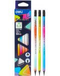 Creion din grafit cu radiera Deli Enovation - EC020-HB, HB, Sortiment - 2t