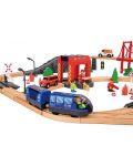 Tooky Toy - Tren din lemn cu șine și mașini de salvare  - 2t