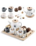 Ginger Home - Set de ceai din lemn, alb-gri - 3t