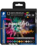 Markere caligrafice Staedtler Pigment 375 - 12 culori - 1t