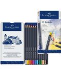 Set de creioane colorate Faber-Castell Goldfaber - 12 culori, într-o cutie metalică - 3t