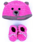 Set Softy - Palarie si pantofi de urs, roz, 0-6 luni - 1t