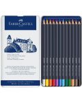 Set de creioane colorate Faber-Castell Goldfaber - 12 culori, într-o cutie metalică - 2t