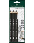 Set de creioane pentru acuarelă Faber-Castell Graphite Aquarelle - cu pensulă, 5 bucăți - 1t