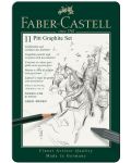 Set de creioane Faber-Castell Pitt Graphite - 11 bucăți, în cutie metalică - 1t