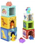 Turn din cuburi de carton cu figurine Tooky Toy - Dinozauri - 1t