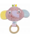 Jucărie moale cu inel de lemn BabyJem - Mini elefant, roz - 1t