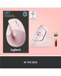 Mouse Logitech - Lift Vertical EMEA, optic, wireless, roz - 8t