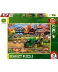 Puzzle Schmidt din 1000 de bucăți - Fermă cu tractor John Deere 5050E  - 1t