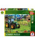 Puzzle Schmidt de 1000 de piese - Pășune alpină cu tractorul John Deere 6120M  - 1t