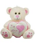 Jucărie de pluș Amek Toys - Ursuleț ecru cu inimă cu margine roz, 45 cm - 1t