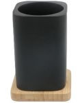 Suport pentru periuță de dinți Inter Ceramic - Ninel, 8.5 x 12.2 cm, negru-bambus - 1t