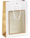 Sacosa de cadou Giftpack - 20 x 10 x 29 cm, alb si cupru, cu fereastra PVC - 1t