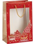 Pungă cadou Giftpack Bonnes Fêtes - Roșie, 29 cm, fereastră PVC - 1t