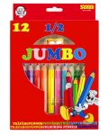 Creioane colorate cu ascutitoare  Sense – 1/2 Jumbo, 12 bucati - 1t