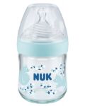 Biberon din sticla NUK Nature Sense - Temperature control, Softer, 120 ml, albastru - 1t