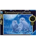 Puzzle luminos Ravensburger din 500 de piese - Bufnițe în lumina lunii - 1t