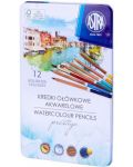 Creioane colorate Astra - acuarela, 12 bucati, in cutie metalica - 1t