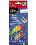 Creioane colorate Kidea - triunghiulare, 12 culori + auriu si argintiu - 1t