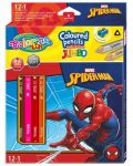 Colorino Marvel Spider-Man JUMBO Creioane colorate triunghiulare 12 culori + 1 (cu ascutitoare) - 1t