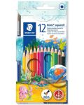 Creioane acuarela Staedtler Noris Aquarell 144 - 12 culori, cu pensula - 1t