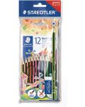 Creioane colorate Staedtler Noris Colour 185 - 12 culori, cu creion cu grafit si radiera - 1t
