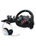Volan cu pedale și căști Logitech - G29 Driving Force, Astro A10, PS5/PS4, albe - 1t