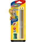Creion auriu si argintiu Colorino Kids - Jumbo, cu ascutitoare - 1t