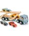 Set de jucării din lemn Tender Leaf Toys - Autobuz cu 4 mașini - 2t