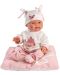 Papusa-bebe Llorens - Cu haine roz, perna si palarie alba, 26 cm - 1t