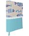 Coperta carte: Pesti, baza albastra, dantela (coperta textila cu nasture) - 6t