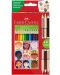 Creioane de culoare Faber-Castell - Triangular, 12 culori si 3 nuante de corp - 1t