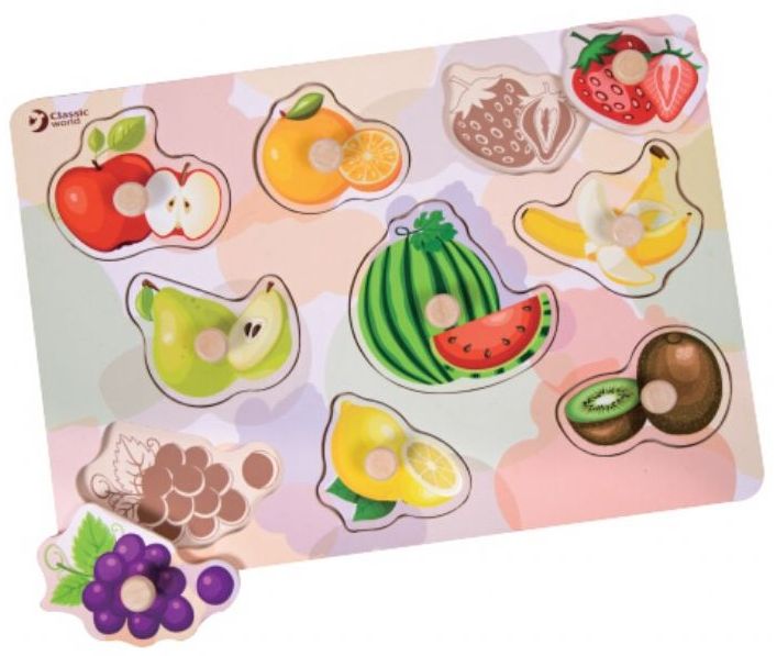 Puzzle din lemn cu manere Classic World - Fructe, 9 piese