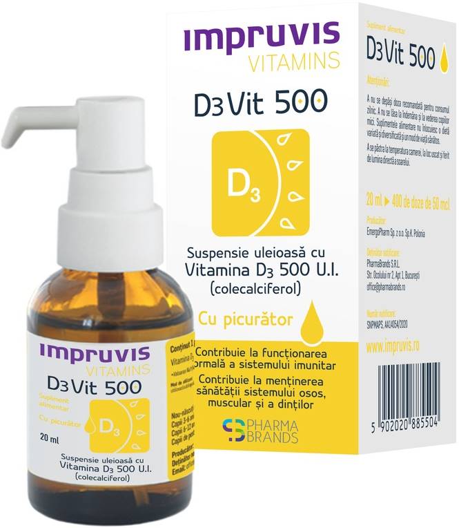D3Vit 500 Picături, 500 IU, 20 ml, Impruvis