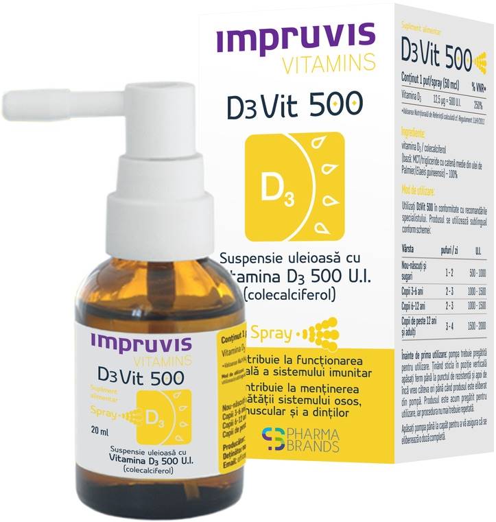 Suspensie uleioasa cu Vitamina D3 500 U.I. spray D3Vit, 20 ml, Impruvis - imagine 4